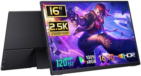 Portable Monitor Gaming 2.5K 120Hz from the front, showcasing its slim design and vibrant 16-inch QHD screen.