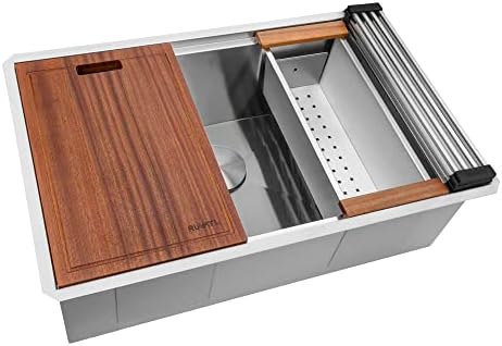 Ruvati 30-inch Undermount Workstation Sink RVH8310, single bowl, 16 gauge stainless steel with brushed finish.