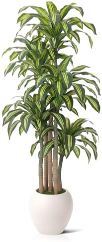 Full view of 8FT Artificial Dracaena Tree in planter, UV resistant for outdoor patio decor.