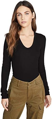 Image of the Enza Costa Women’s Stretch Silk Rib Fitted Long Sleeve U-Neck Top